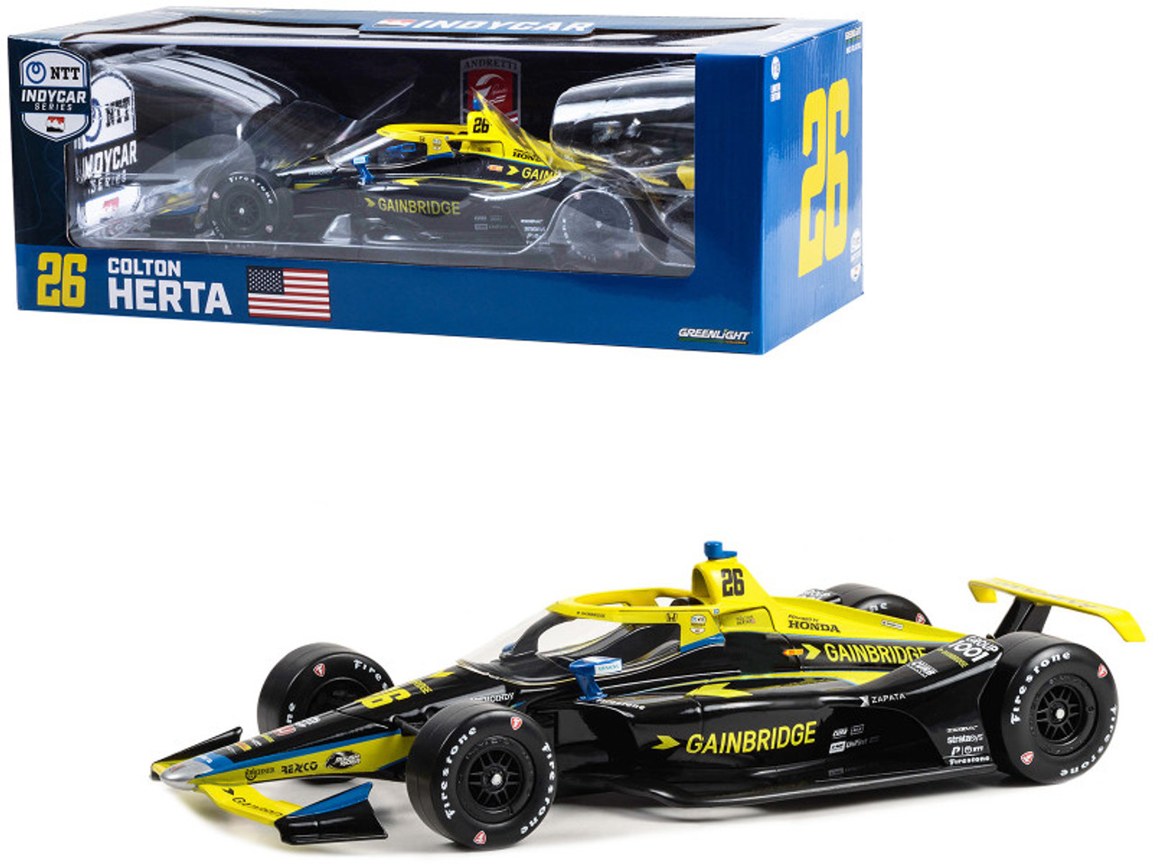 Dallara IndyCar #26 Colton Herta "Gainbridge" Andretti Autosport "NTT IndyCar Series" (2023) 1/18 Diecast Model Car by Greenlight