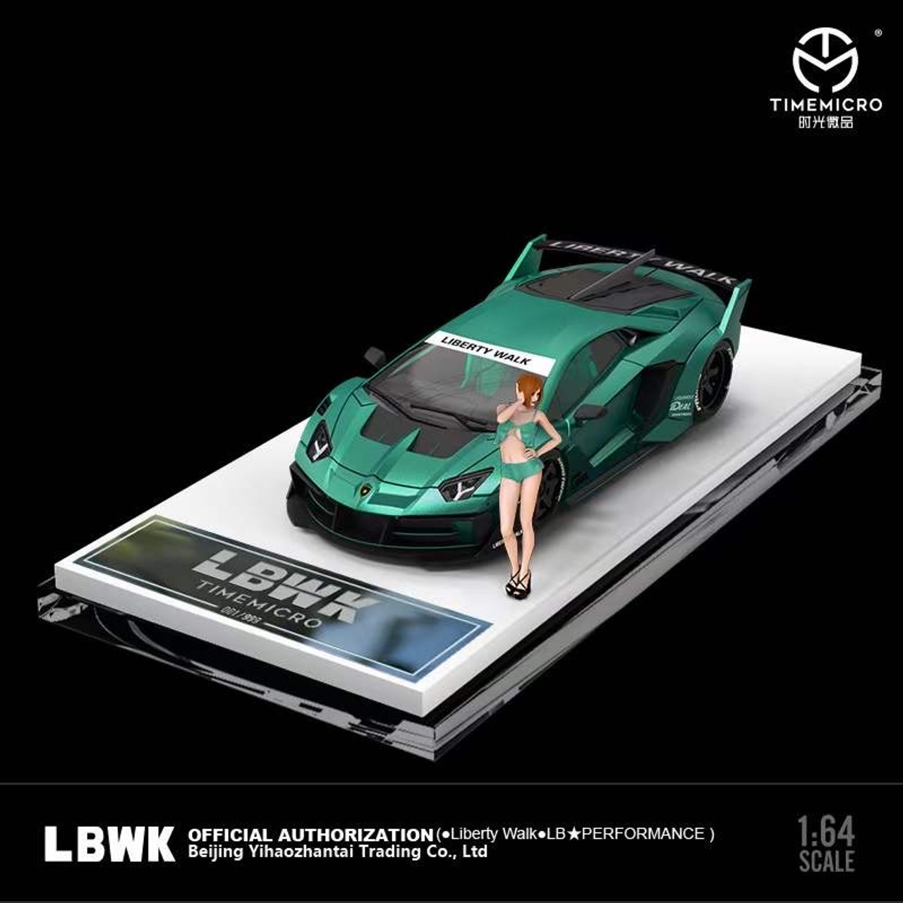1/64 Time Micro Lamborghini Aventador LP700 GTEVO LBWK (Green) Car Model with Figure