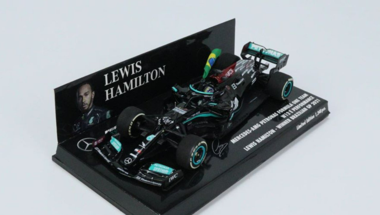 1/43 Minichamps 2021 Formula 1 Mercedes-AMG Petronas Formula 1 Team W12 E Lewis Hamilton Winner Brazil GP Car Model