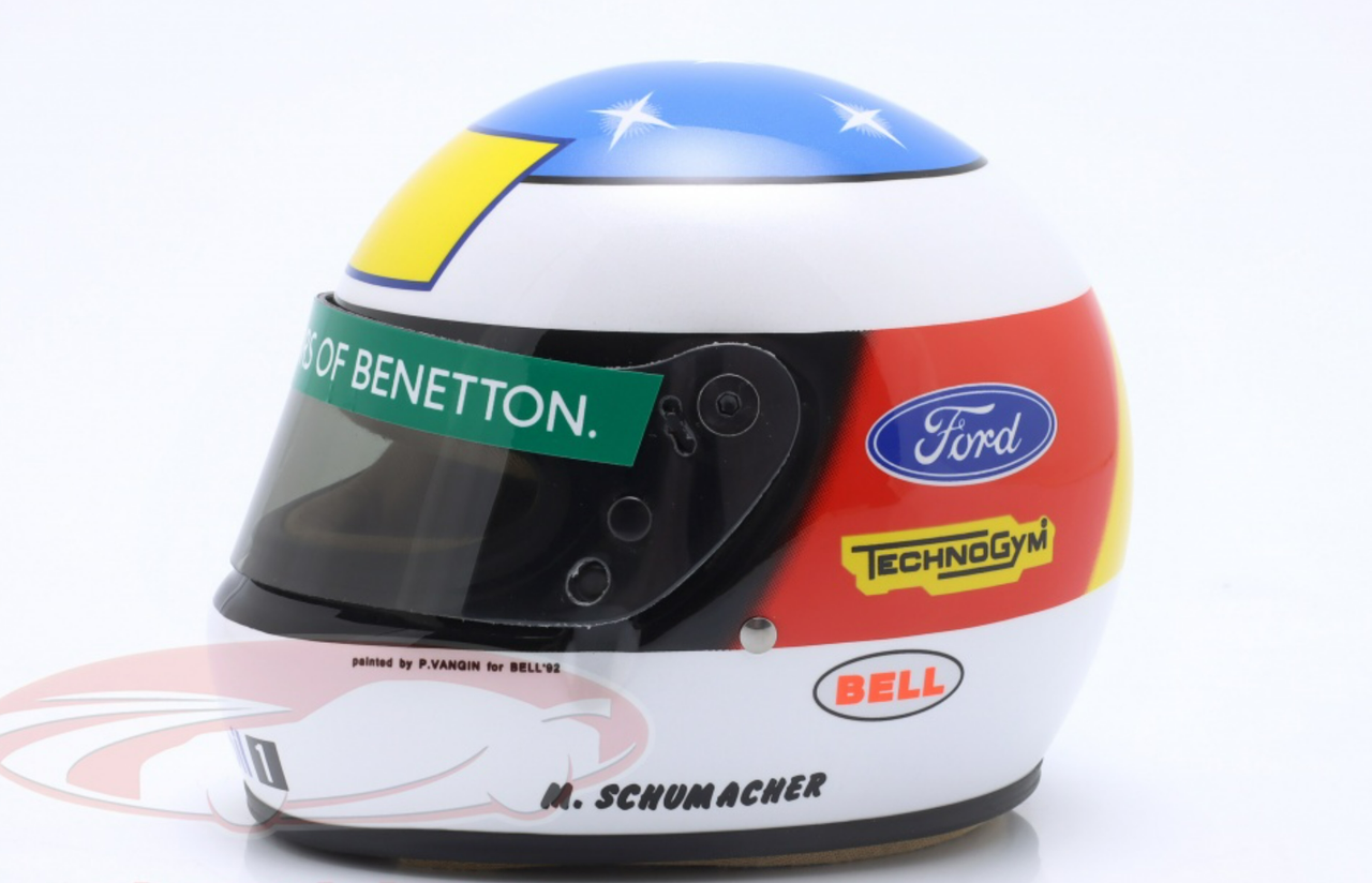 1/2 Bell 1992 Formula 1 Michael Schumacher Benetton #19 1st Win Belgium GP Helmet Model