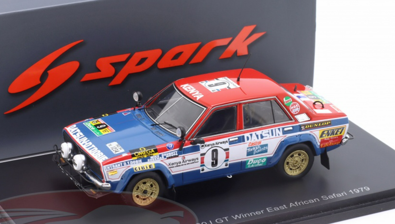 1/43 Spark 1979 Datsun 160J #9 Winner Safari Rallye D.T. Dobie / Team Datsun Shekhar Mehta, Mike Doughty Car Model