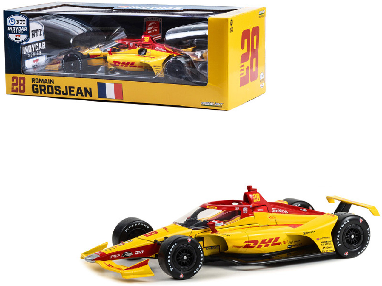 Dallara IndyCar #28 Romain Grosjean "DHL" Andretti Autosport "NTT IndyCar Series" (2023) 1/18 Diecast Model Car by Greenlight