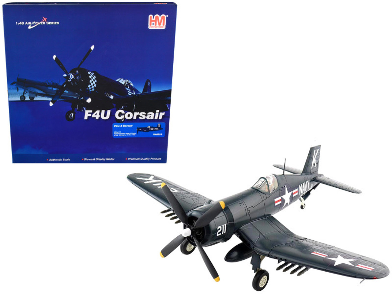Vought F4U-4 Corsair Fighter Aircraft White 211 "Ensign Jesse L. Brown VF-32 USS Leyte" (4th Dec 1950) "Air Power Series" 1/48 Diecast Model by Hobby Master