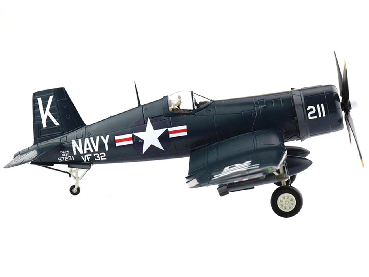 Vought F4U-4 Corsair Fighter Aircraft White 211 "Ensign Jesse L. Brown VF-32 USS Leyte" (4th Dec 1950) "Air Power Series" 1/48 Diecast Model by Hobby Master