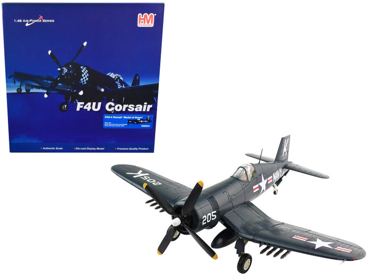 Vought F4U-4 Corsair "Medal of Honor" Fighter Aircraft White 205 "LTJG Thomas (Lou) Hudner VF-32 USS Leyte" (4th Dec 1950) "Air Power Series" 1/48 Diecast Model by Hobby Master