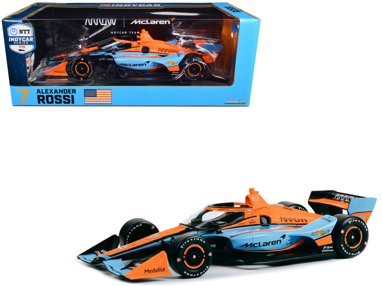 Dallara IndyCar #7 Alexander Rossi "Arrow" Arrow McLaren (Road Course Configuration) "NTT IndyCar Series" (2023) 1/18 Diecast Model Car by Greenlight