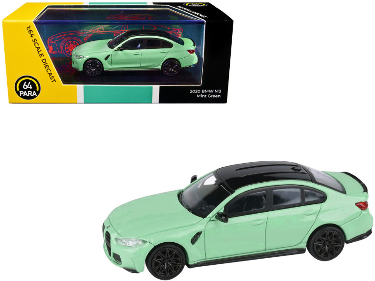 BMW M3 (G80) Mint Green with Black Top 1/64 Diecast Model Car by Paragon Models