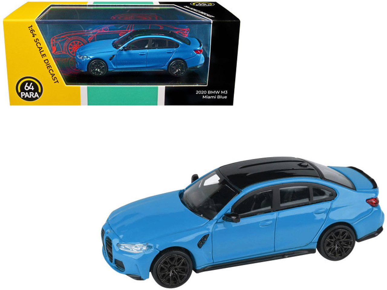 BMW M3 (G80) Miami Blue with Black Top 1/64 Diecast Model Car by Paragon Models