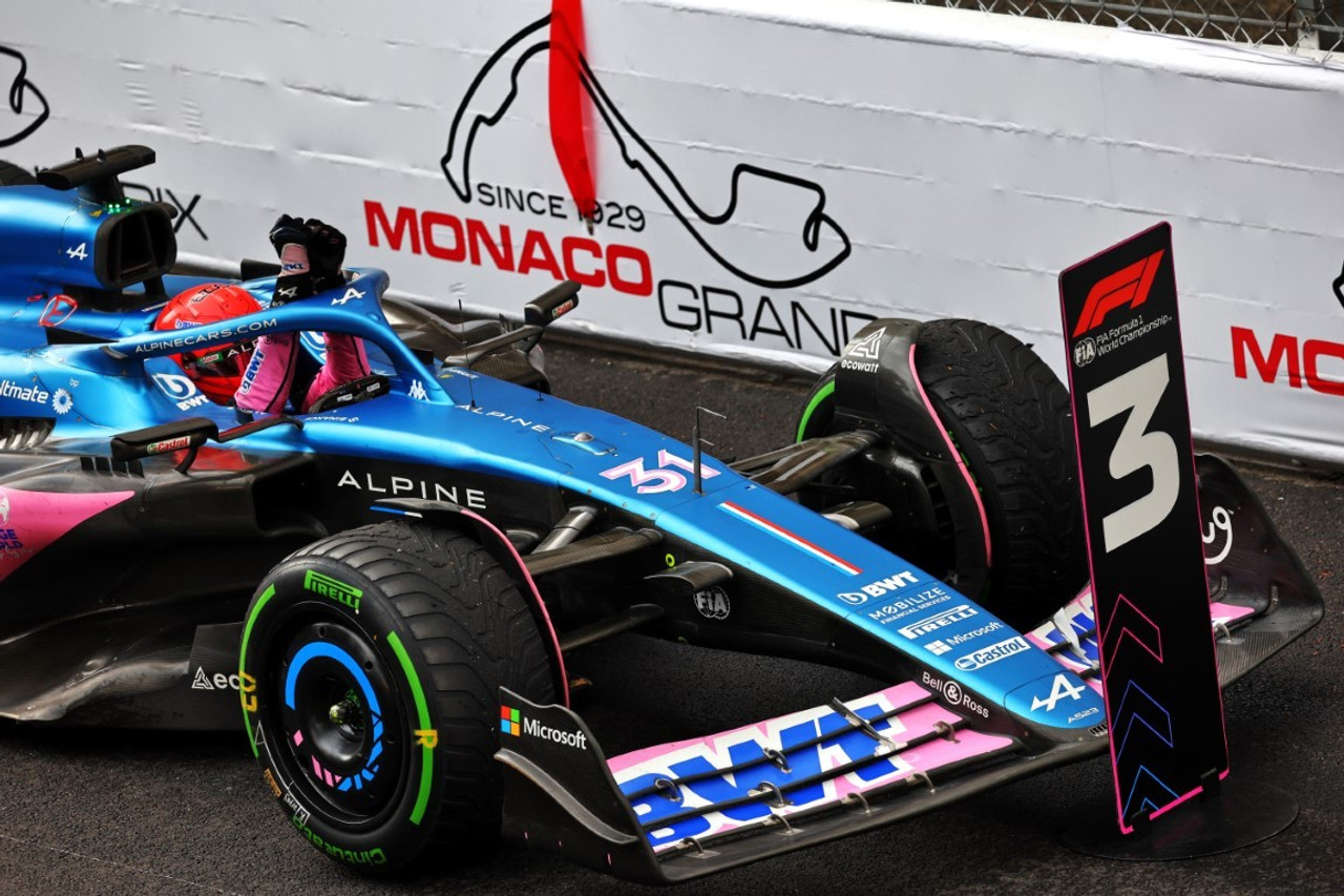 1/43 Minichamps 2023 Formula 1 BWT Alpine A523 Esteban Ocon 3rd Place Monaco GP Car Model