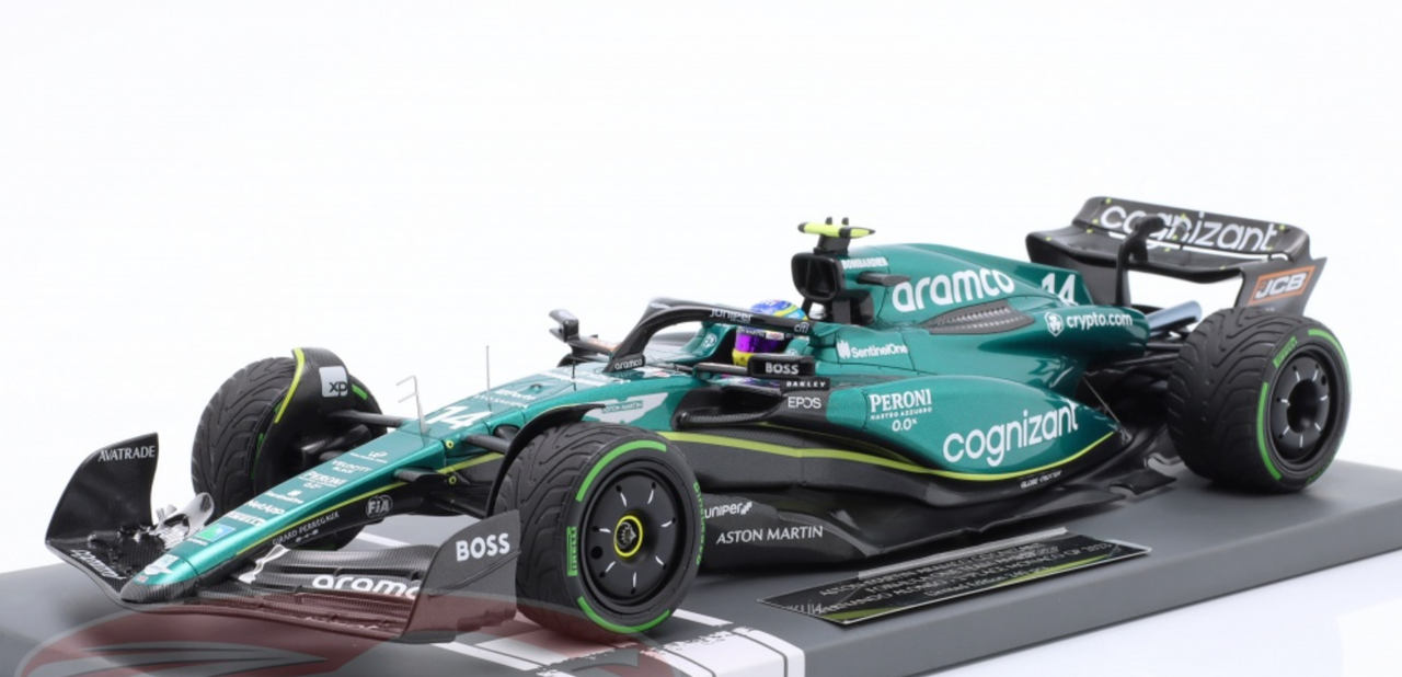 1/18 Minichamps 2023 Formula 1 Aston Martin AMR23 Fernando Alonso 2nd Place Monaco GP Car Model