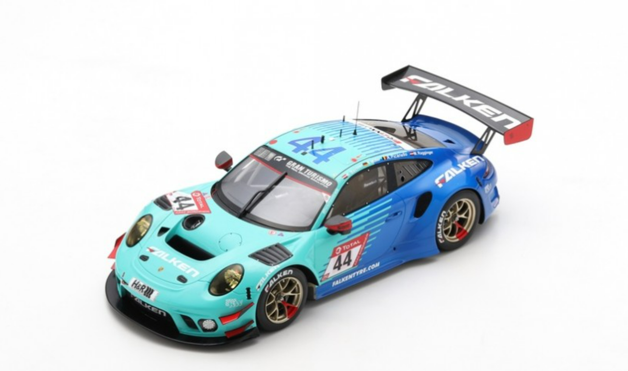 1/18 Spark Porsche 911 GT3 R No.44 Falken Motorsports 4th 24H Nürburgring 2021 K. Bachler - M. Ragginger - S. Müller Car Model