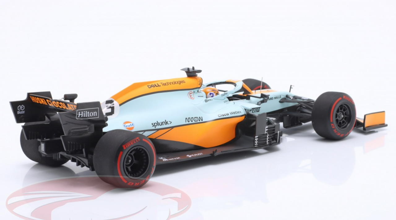 1/18 Minichamps 2021 Formula 1 Daniel Ricciardo McLaren MCL35M Gulf #3 Monaco GP Car Model