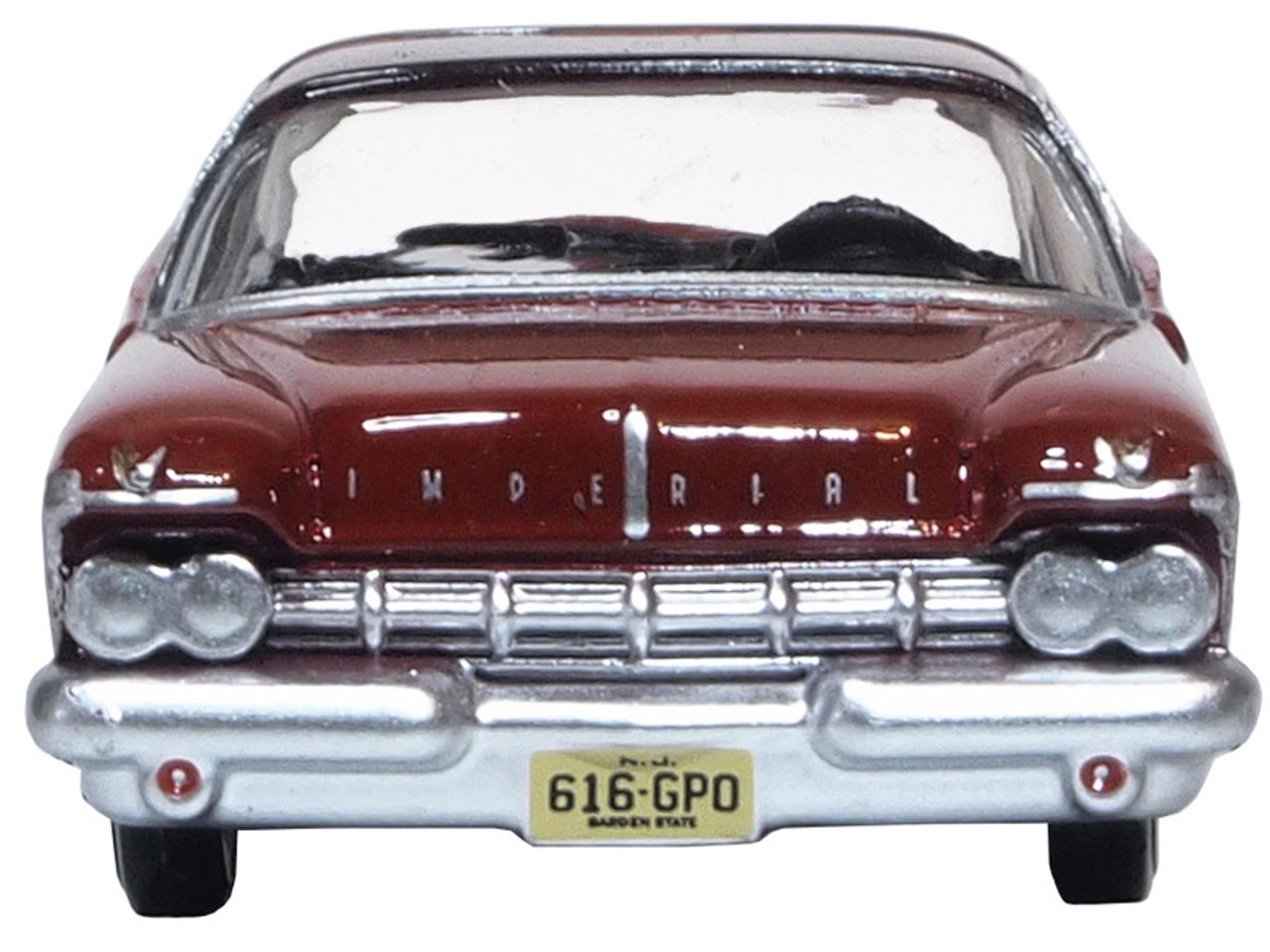 1959 Chrysler Imperial Crown 2 Door Hardtop Radiant Red with Black Top 1/87 (HO) Scale Diecast Model Car by Oxford Diecast