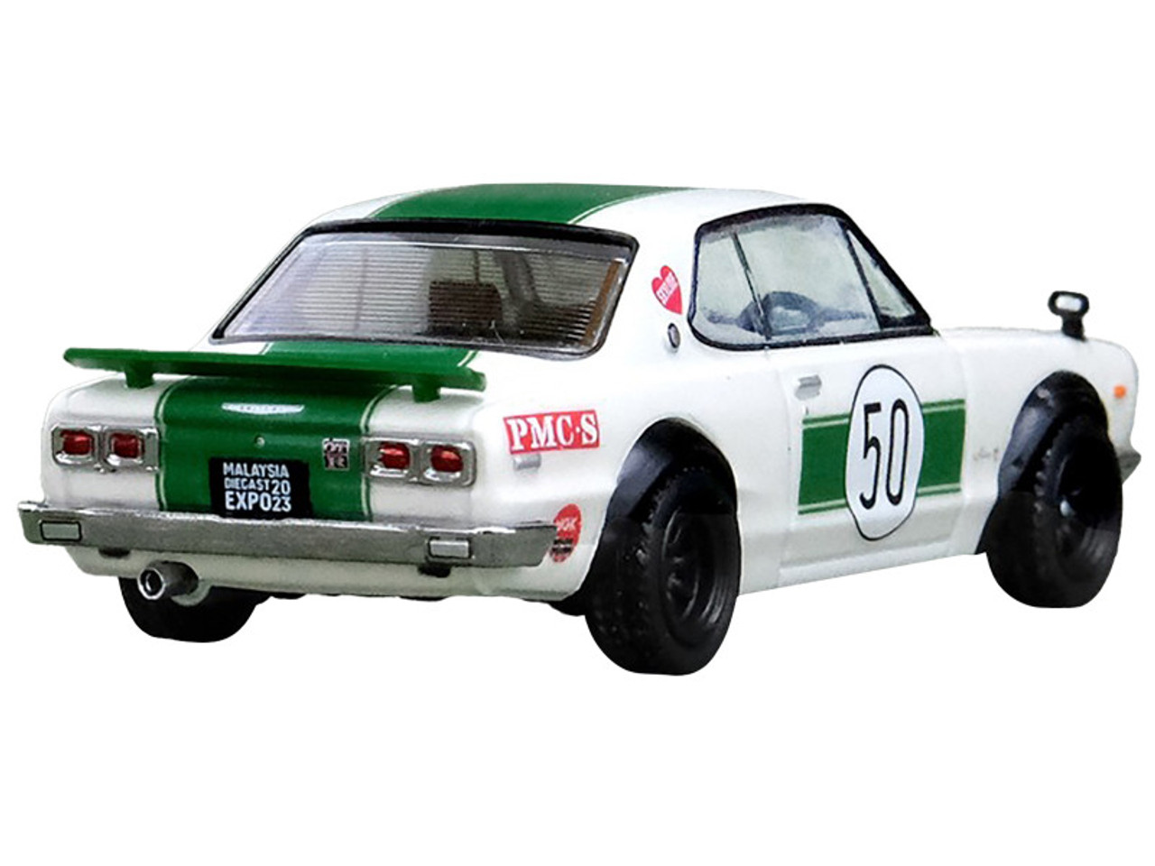 Nissan Skyline 2000 GT-R (KPGC10) #50 RHD (Right Hand Drive) White with Green Stripes "Malaysia Diecast Expo Event Edition" (2023) 1/64 Diecast Model Car by Inno Models