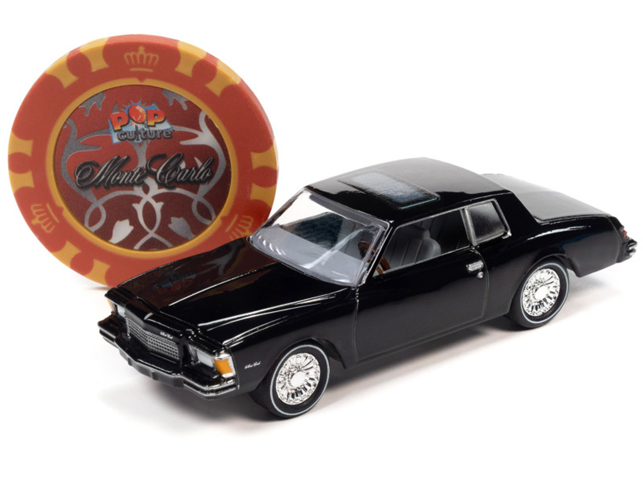 1979 Chevrolet Monte Carlo Black with Poker Chip and Game Card "Trivial Pursuit" "Pop Culture" 2023 Release 2 1/64 Diecast Model Car by Johnny Lightning