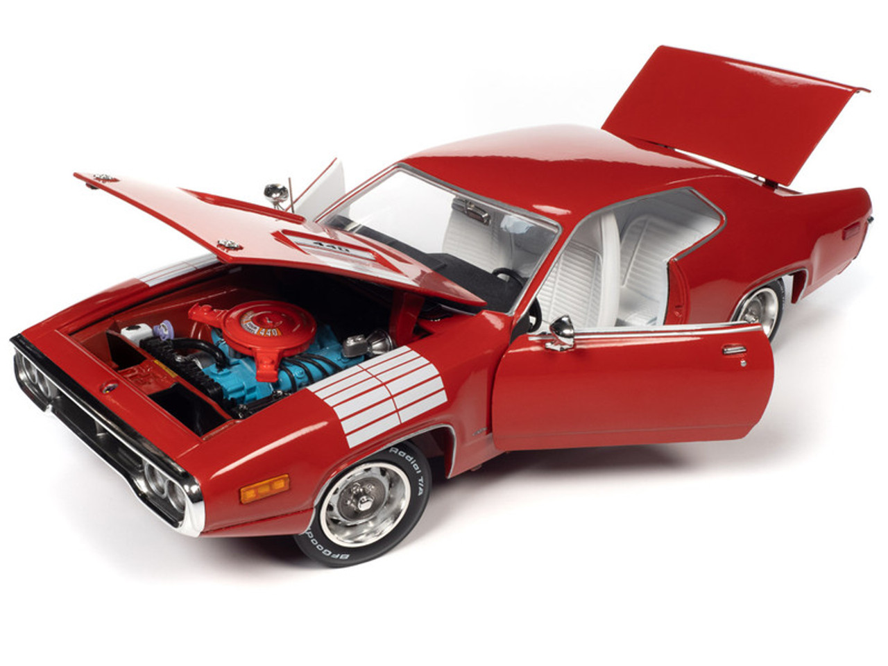 1/18 Auto World 1972 Plymouth Road Runner GTX Rallye Red with White Stripes and Interior Diecast Car Model