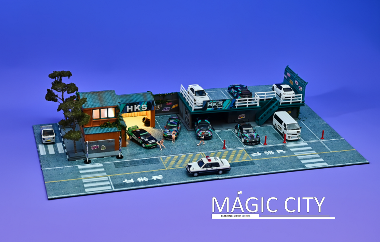 1/64 Magic City RWB HKS Building Diorama (car models & figures NOT included)