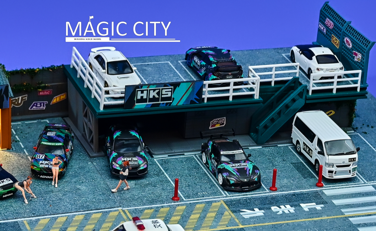 1/64 Magic City RWB HKS Building Diorama (car models & figures NOT included)