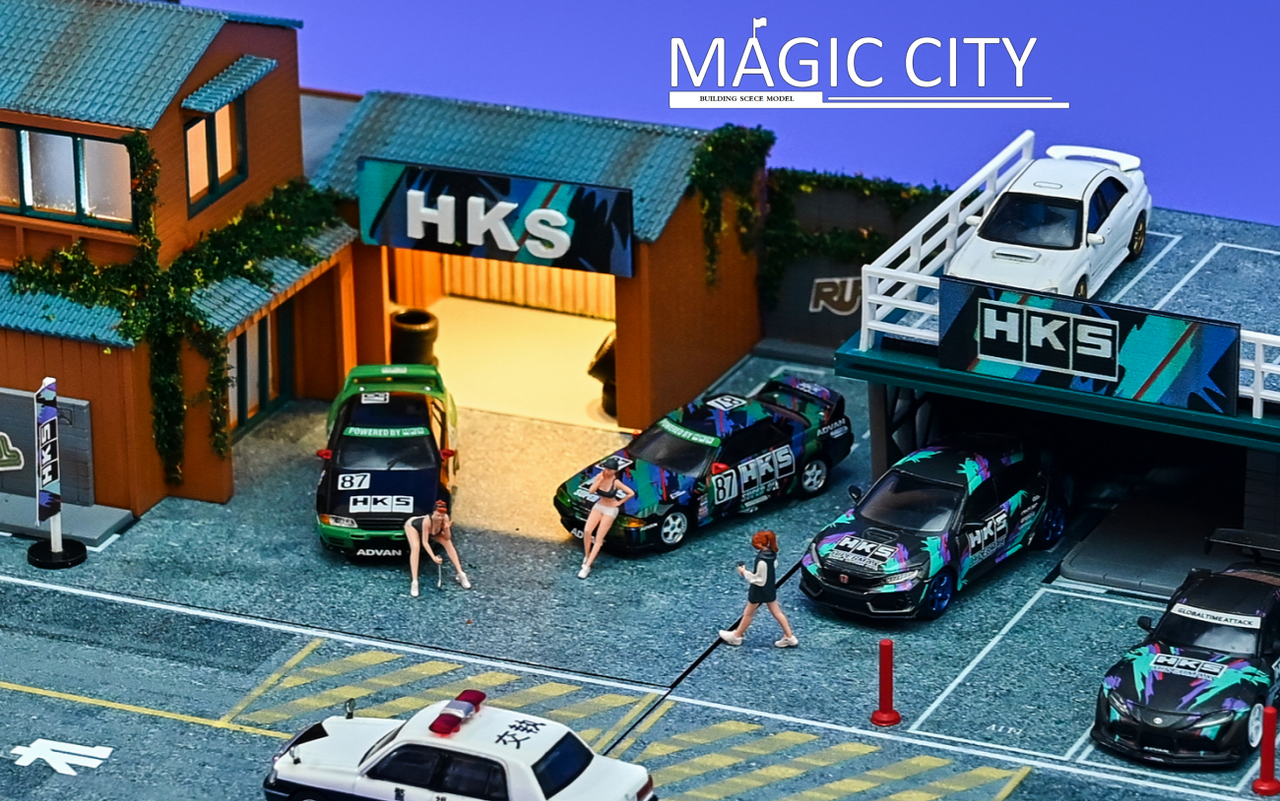 1/64 Magic City RWB HKS Building Diorama (car models & figures NOT included)