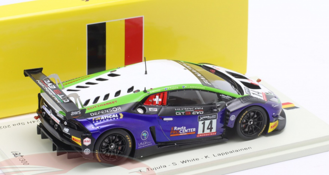 1/43 Spark 2022 Lamborghini Huracan GT3 Evo #14 24h Spa Emil Frey Racing Tuomas Tujula, Stuart White, Konsta Lappalainen Car Model