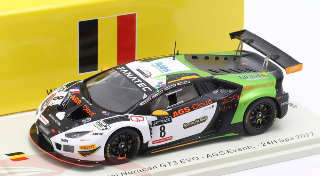 1/43 Spark 2022 Lamborghini Huracan GT3 Evo #8 24h Spa AGS Events Nicolas Gomar, Ruben del Sarte, Loris Cabirou, Mike Parisy Car Model