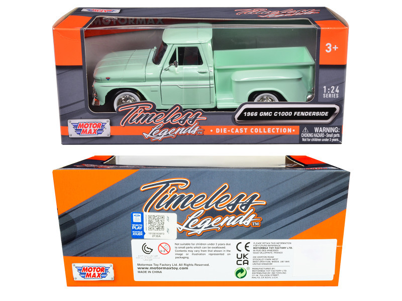 1966 GMC C1000 Fenderside Pickup Truck Light Green "Timeless Legends" Series 1/24 Diecast Model Car by Motormax