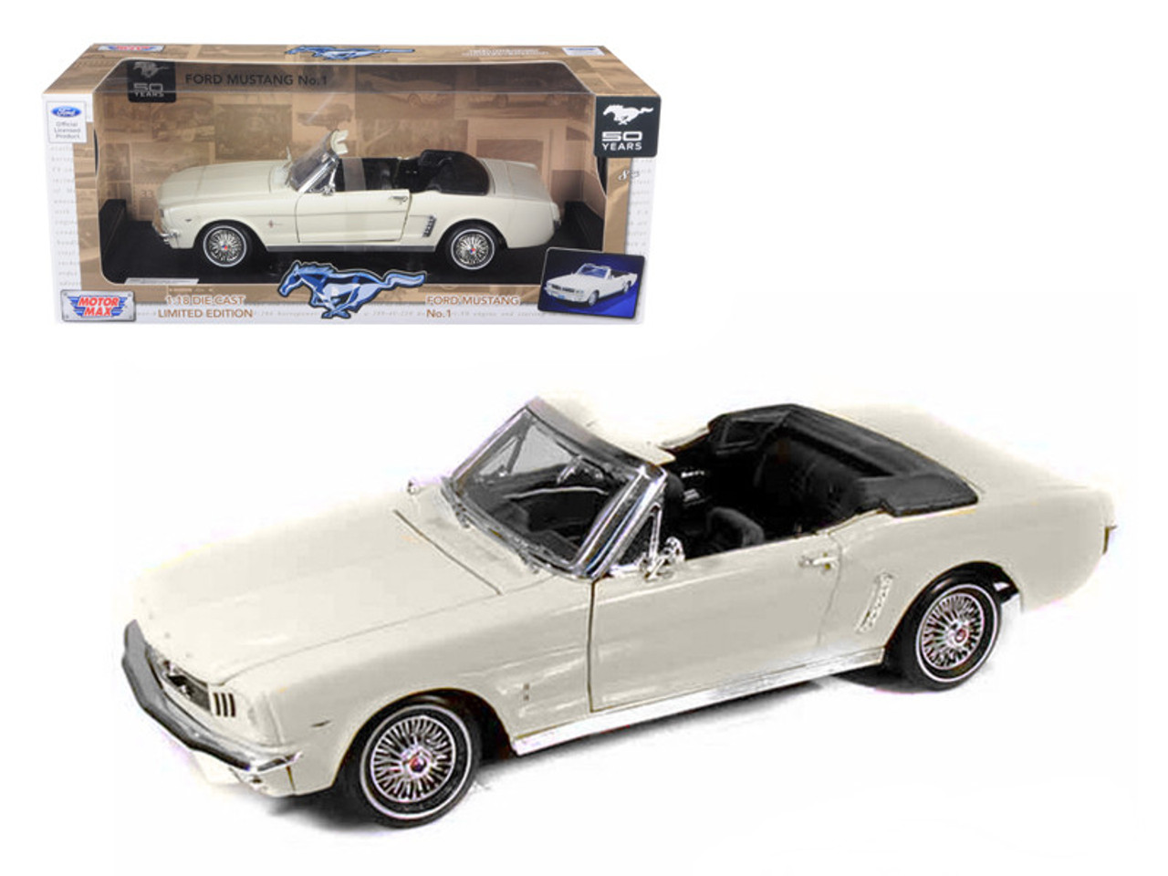 1964 1/2 Ford Mustang Convertible Cream 1/18 Diecast Car Model by Motormax