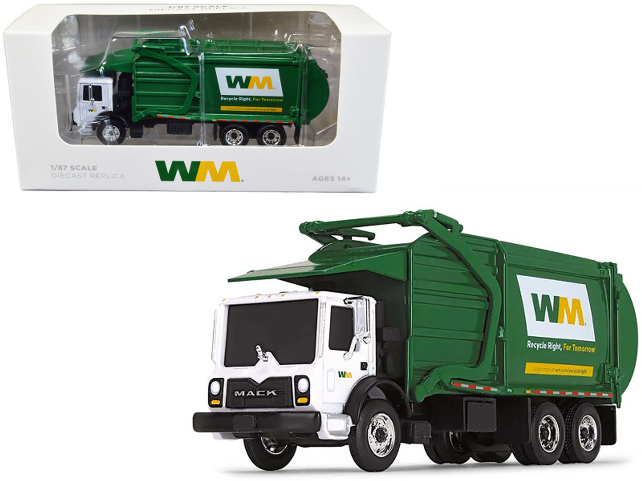 Mack TerraPro Refuse Garbage Truck with Front Loader "Waste Management" White and Green 1/87 (HO) Diecast Model by First Gear