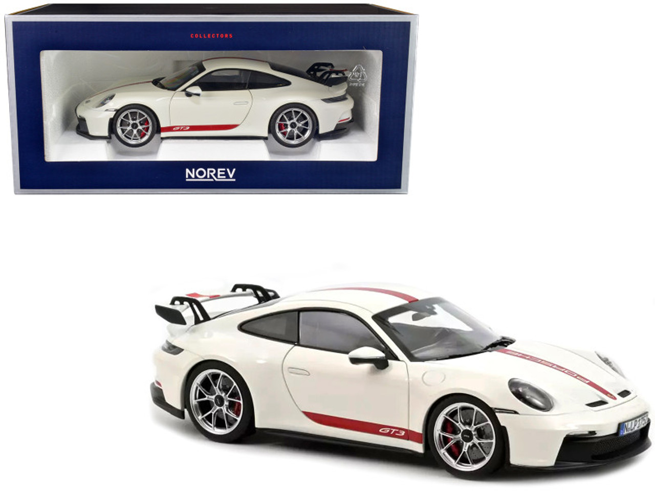 1/18 Norev 2021 Porsche 911 GT3 992 (White with Red Stripes) Diecast Car  Model