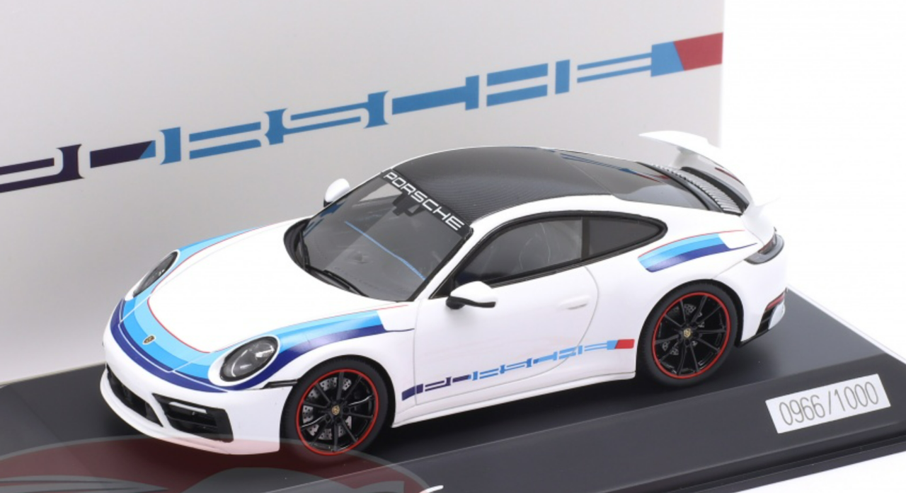 1/43 Dealer Edition 2019 Porsche 911 (992) Carrera S (White & Blue) Car Model