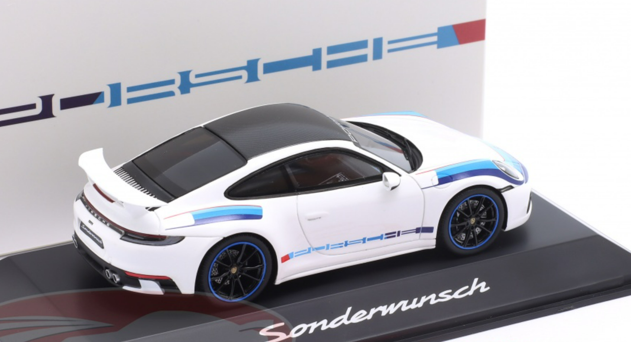 1/43 Dealer Edition 2019 Porsche 911 (992) Carrera S (White & Blue) Car Model