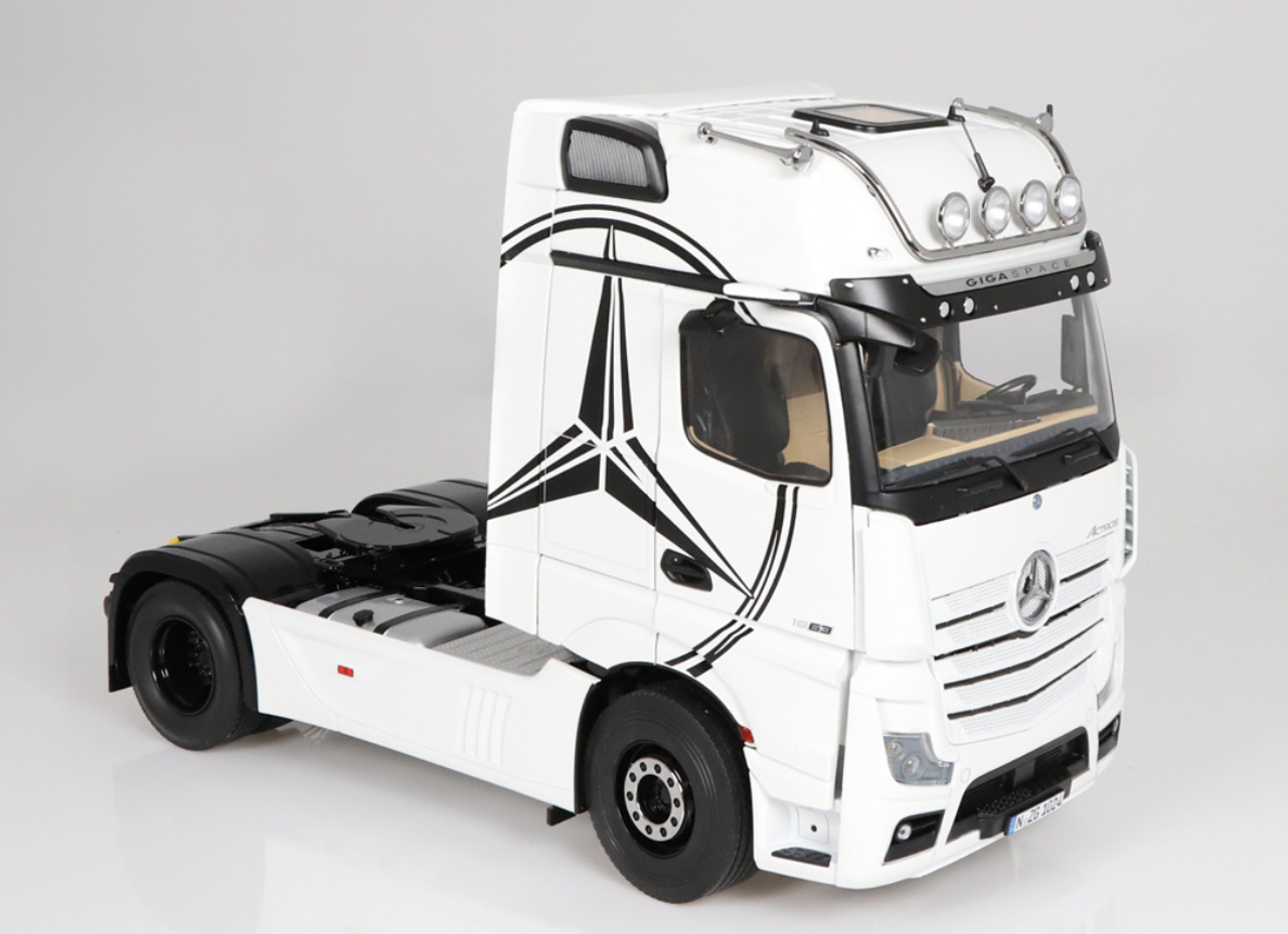 1/18 NZG Mercedes-Benz Actros GigaSpace 4x2 (White with Star) Truck Header with Lohr Car Transporter Diecast Model