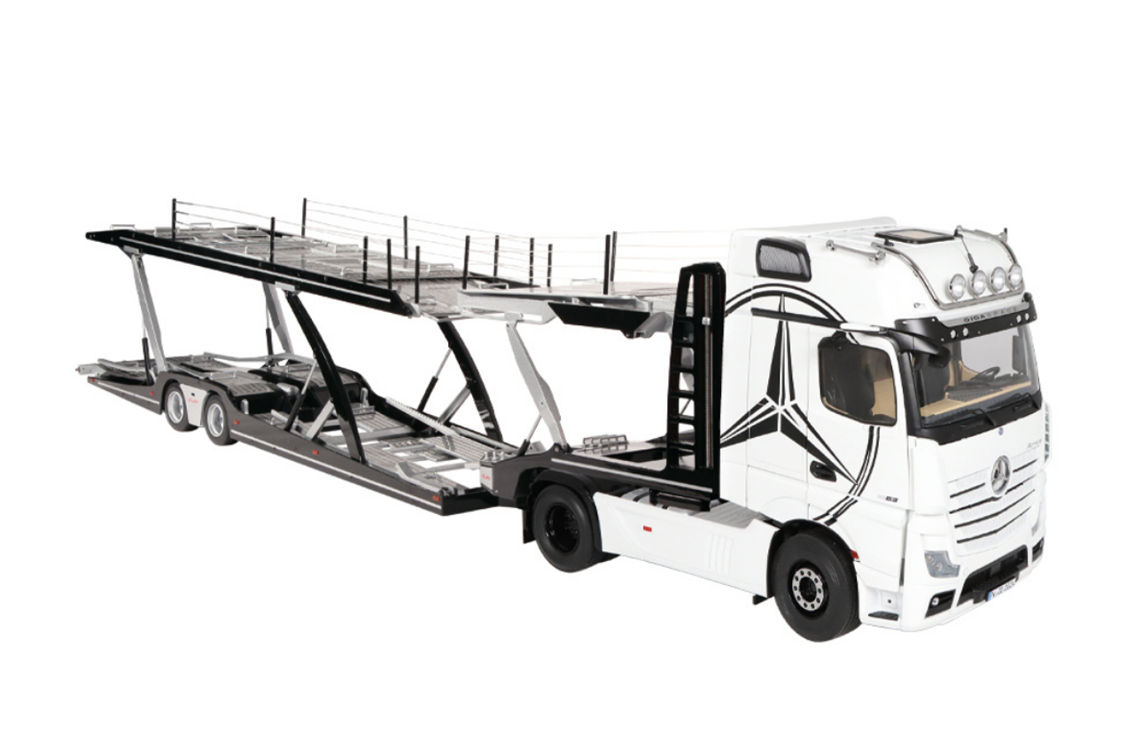 1/18 NZG Mercedes-Benz Actros GigaSpace 4x2 (White with Star) Truck Header  with Lohr Car Transporter Diecast Model 