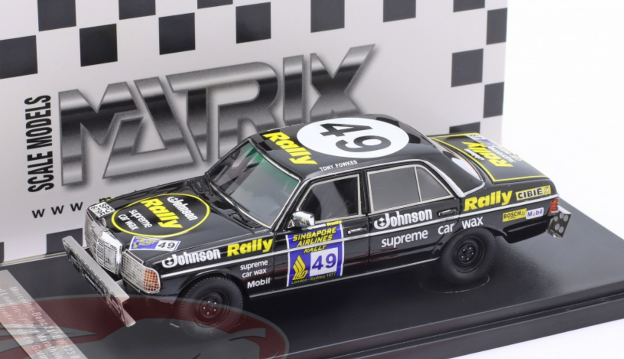 1/43 Matrix 1977 Mercedes-Benz 280E (W123) #49 2nd London-Sydney Marathon Tony Fowkes, Peter O'Gorman Car Model