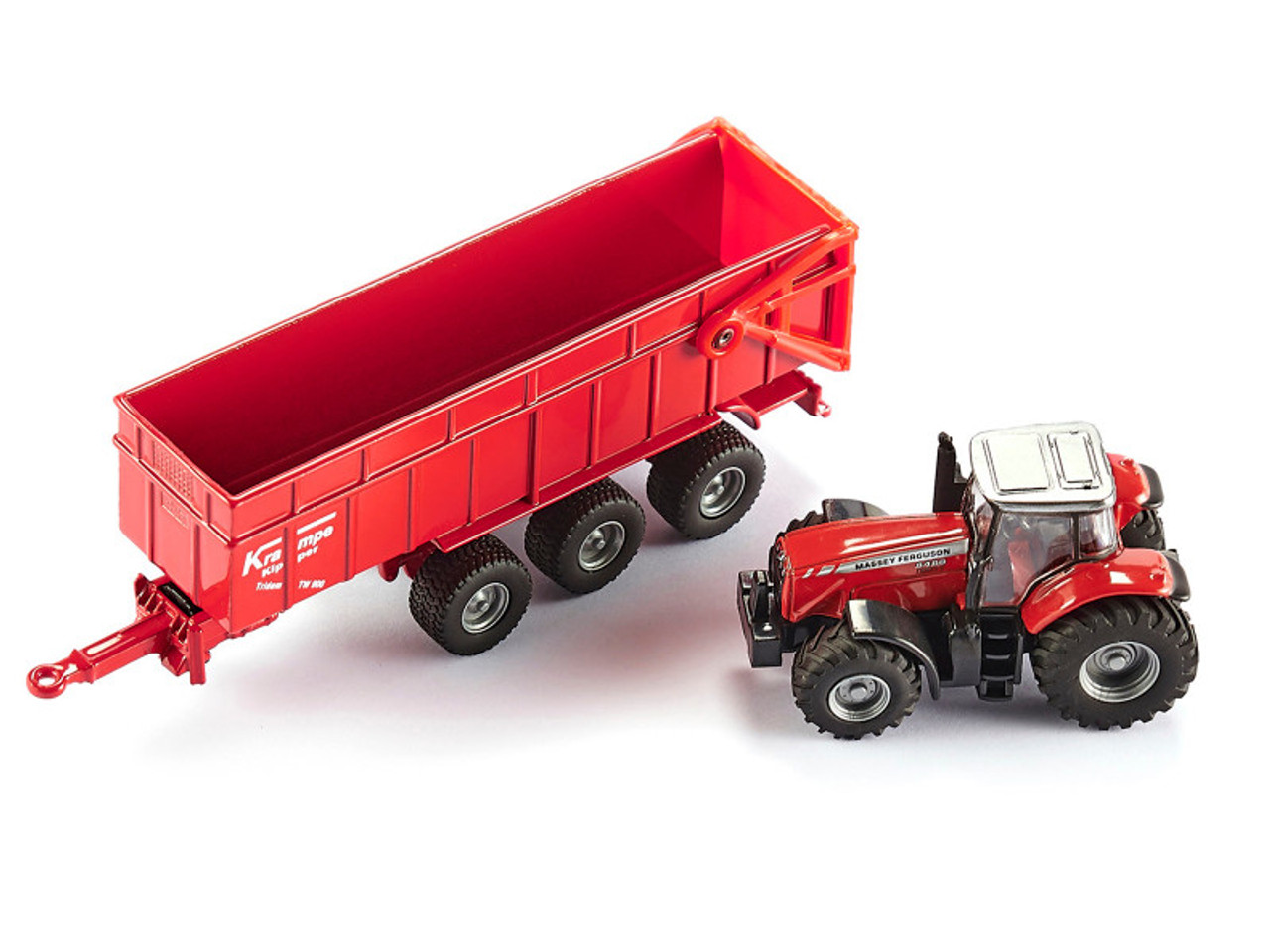 Massey Ferguson 8480 Dyna VT Tractor Red with Silver Top and Krampe Dump Trailer Red 1/87 (HO) Diecast Models by Siku