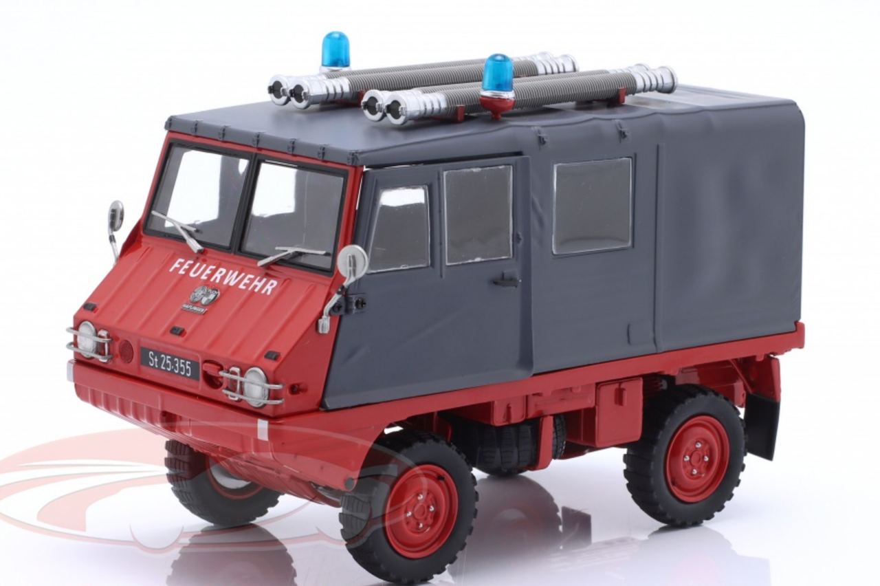 1/18 Schuco Steyr-Puch Haflinger Fire Department (Red & Grey) Car Model