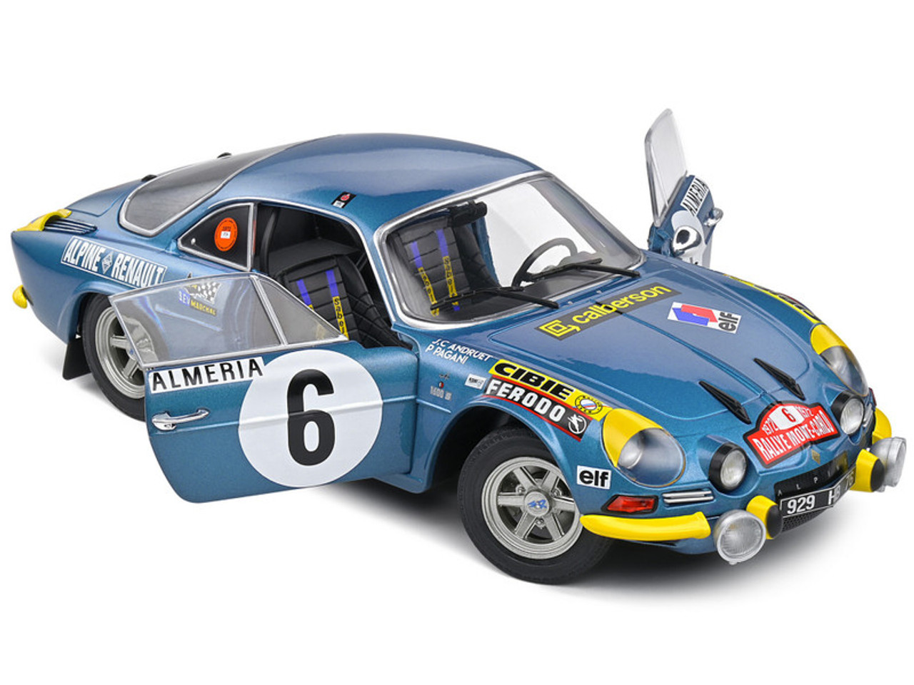 1/18 Solido 1972 Alpine A110 1600S #6 Rallye Monte Carlo Alpine Renault Jean-Claude Andruet, Pierre Pagani Diecast Car Model