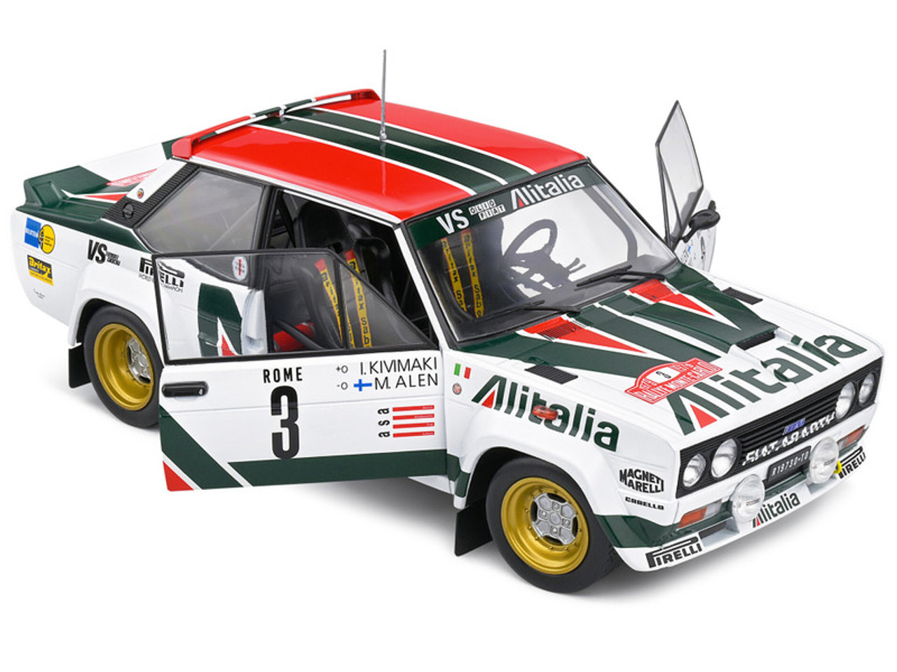 1/18 Solido 1979 Fiat 131 Abarth #3 3rd Rallye Monte Carlo Alitalia Fiat Markku Alén, Ilkka Kivimäki Diecast Car Model