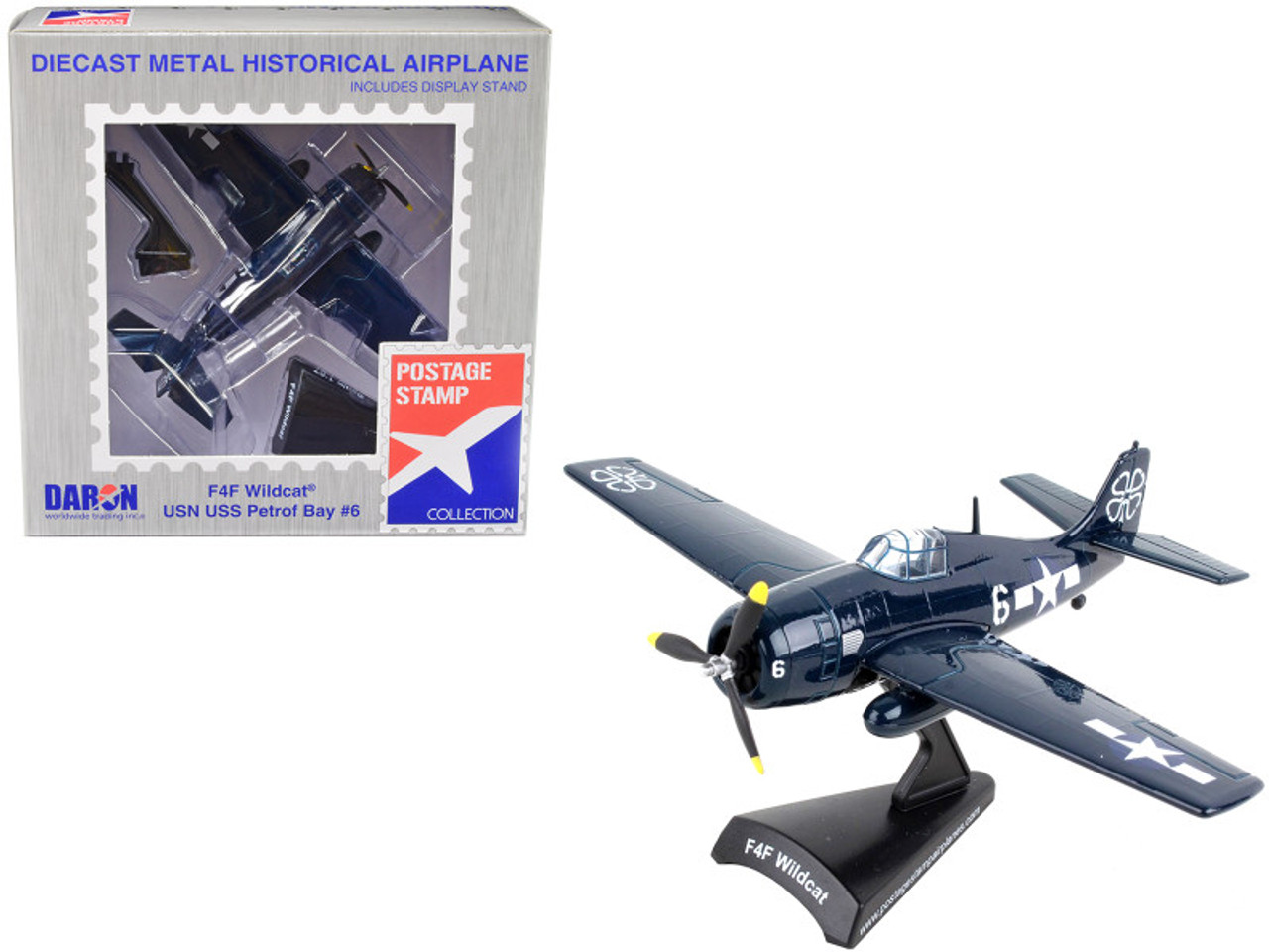 Grumman F4F Wildcat Aircraft #6 "USS Petrof Bay" United States Navy 1/87 (HO) Diecast Model Airplane by Postage Stamp