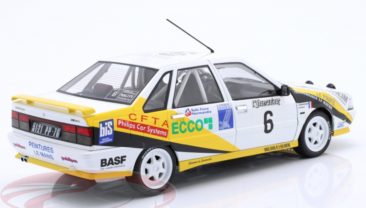 1/18 Solido 1991 Renault 21 Turbo #6 3rd Rallye Charlemagne Michel Rats, Gérard Bourdaud Diecast Car Model