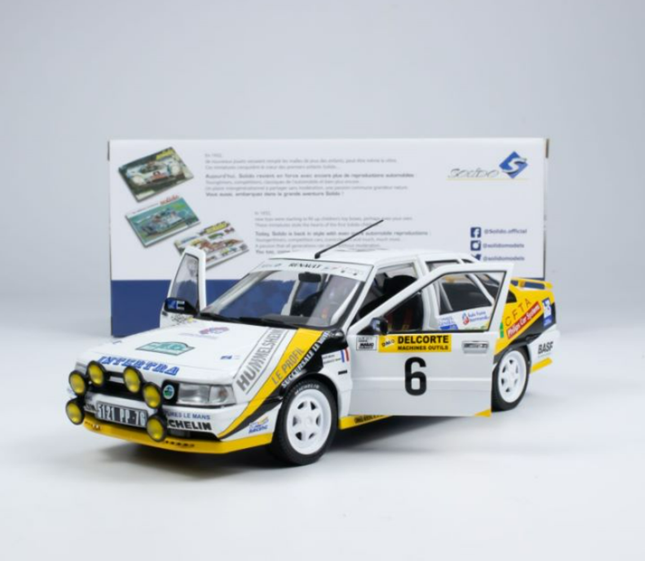 1/18 Solido 1991 Renault 21 Turbo #6 3rd Rallye Charlemagne Michel Rats, Gérard Bourdaud Diecast Car Model