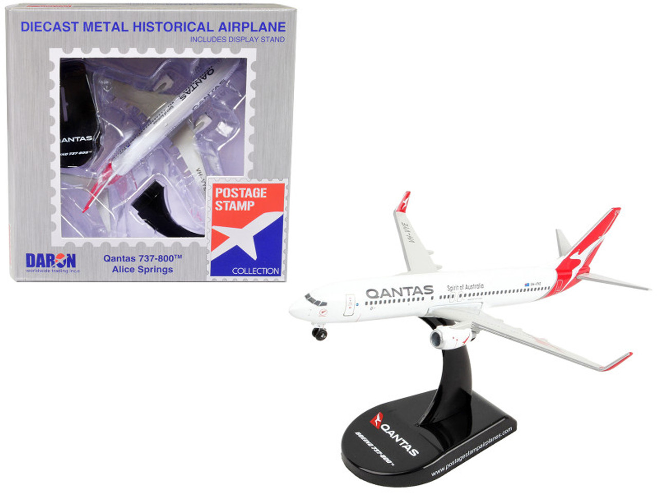 Boeing 737 Next Generation Commercial Aircraft "Qantas Airways - Alice Springs" 1/300 Diecast Model Airplane by Postage Stamp