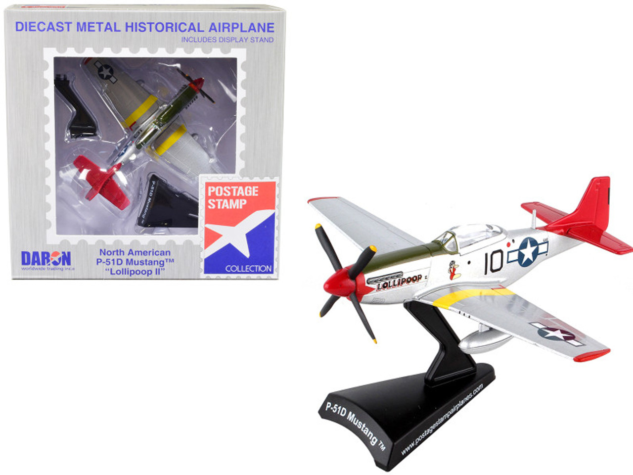 North American P-51D Mustang Fighter Aircraft #10 "Tuskegee" "Lollipoop" United States Army Air Force 1/100 Diecast Model Airplane by Postage Stamp