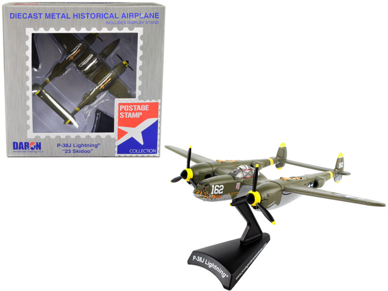 Lockheed P-38J Lightning Fighter Aircraft "23 Skidoo" United States Air Force 1/115 Diecast Model Airplane by Postage Stamp