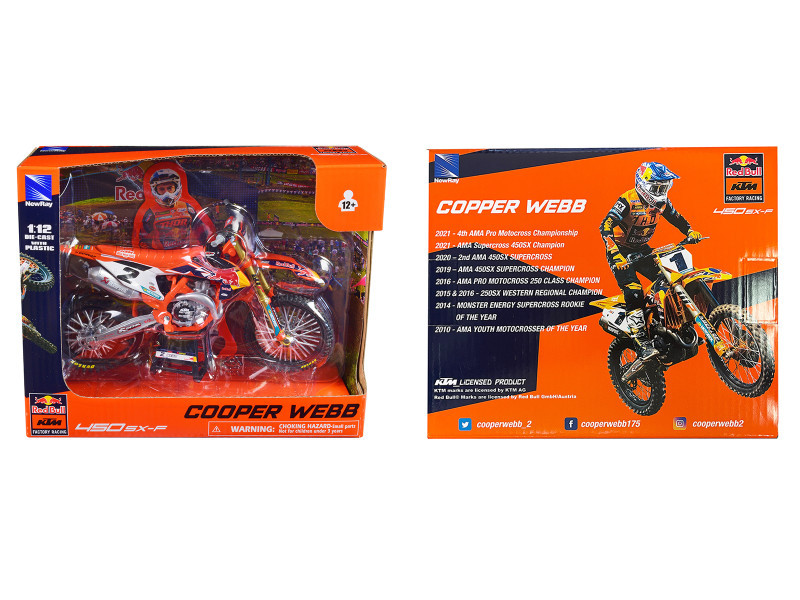 1/12 New Ray KTM 450 SX-F Factory Racing Red Bull #2 Cooper Webb Car Model