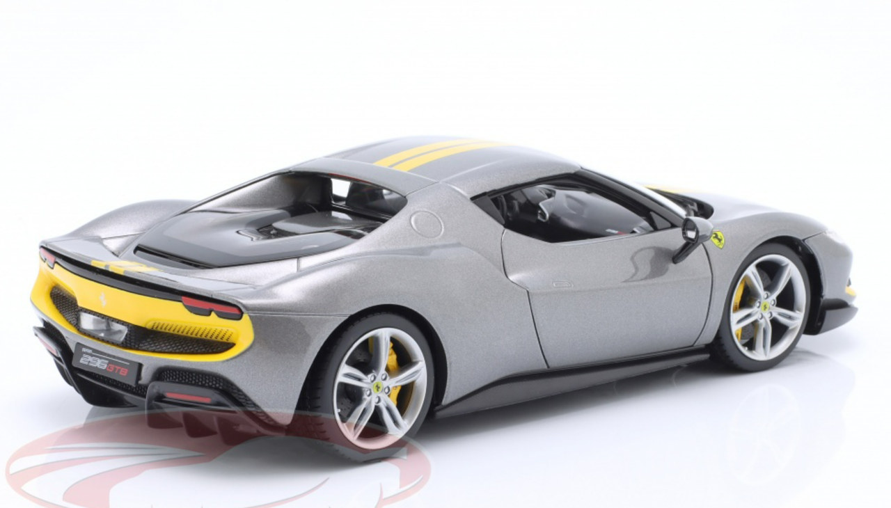 1/18 Bburago 2022 Ferrari 296 GTB Assetto Fiorano (Grey Metallic & Yellow) Diecast Car Model