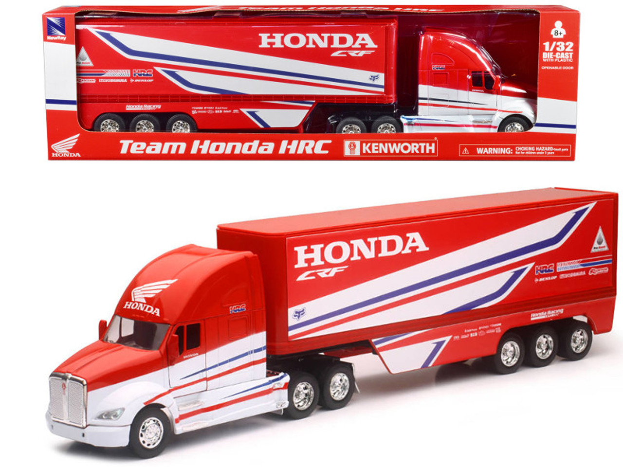 Kenworth Semi-Truck Red and White "Team Honda HRC" 1/32 Diecast Model by New Ray
