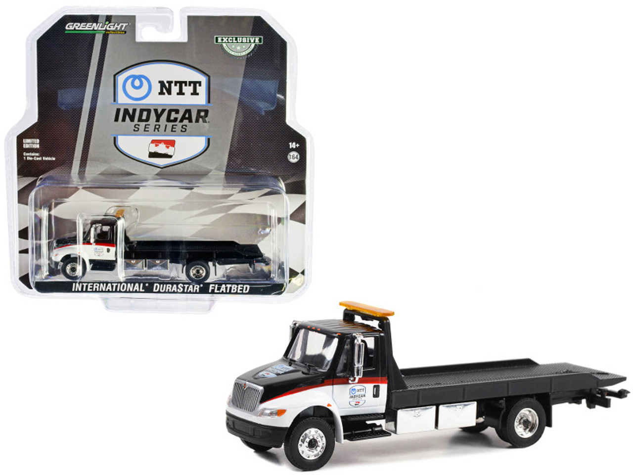 International Durastar 4400 Flatbed Truck Black and White "NTT IndyCar Series" (2023) "Hobby Exclusive" Series 1/64 Diecast Model Car by Greenlight