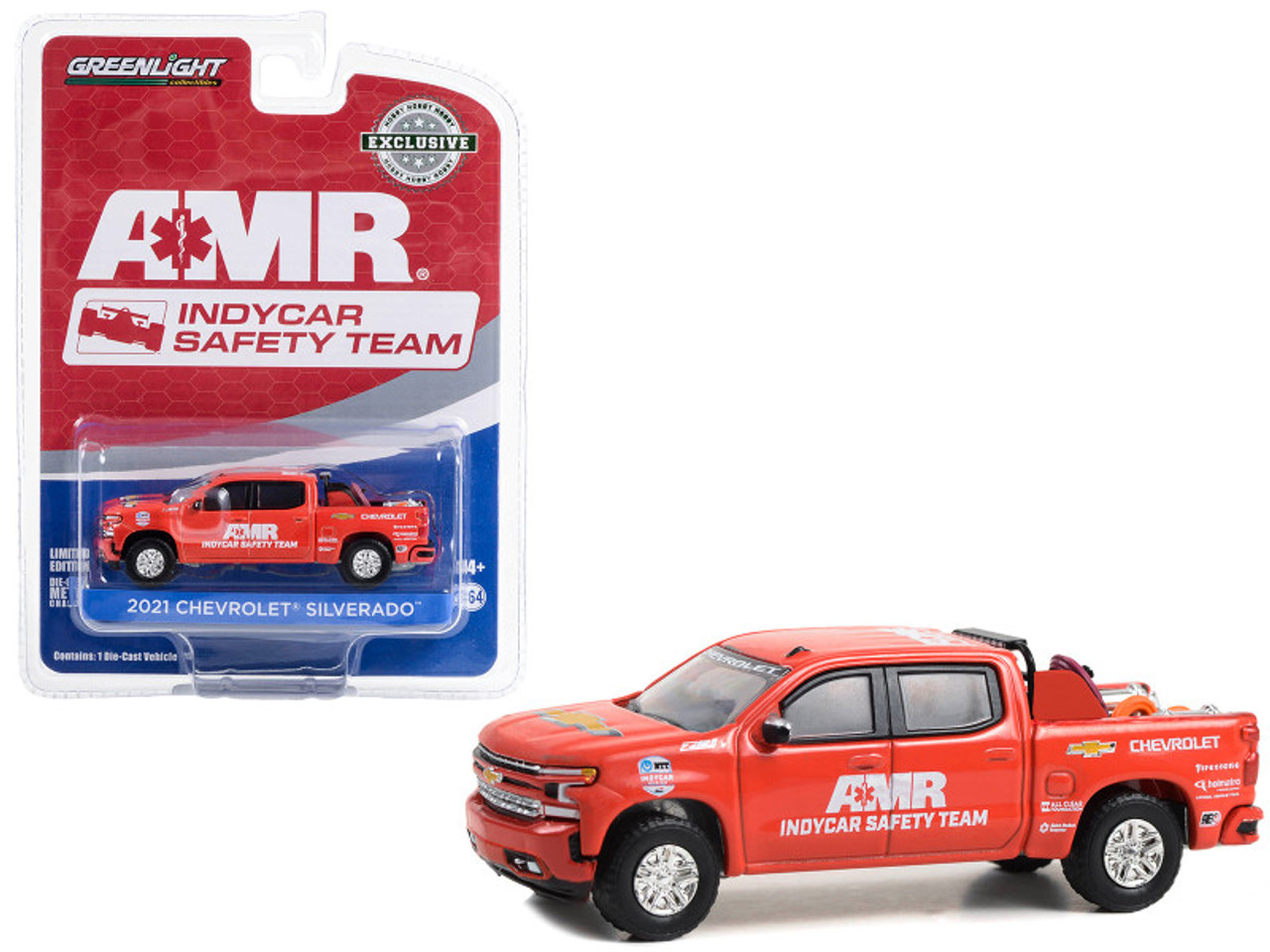 2021 Chevrolet Silverado Pickup Truck Red "2021 NTT IndyCar Series AMR IndyCar Safety Team" with Safety Equipment in Truck Bed "Hobby Exclusive" Series 1/64 Diecast Model by Greenlight