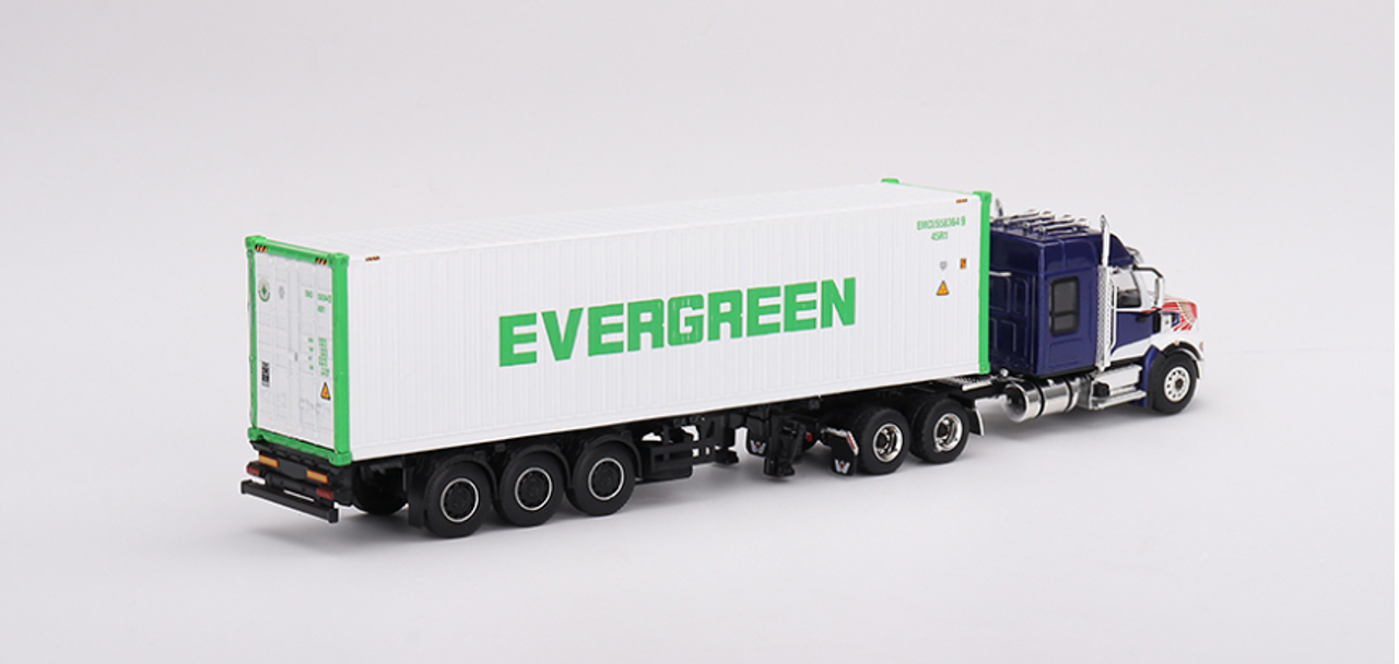1/64 Mini GT Western Star 49X (Blue) with 40' Reefer Container “EVERGREEN" Diecast Car Model